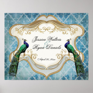 Royal Peacock Blue Personalized Anniversary Poster