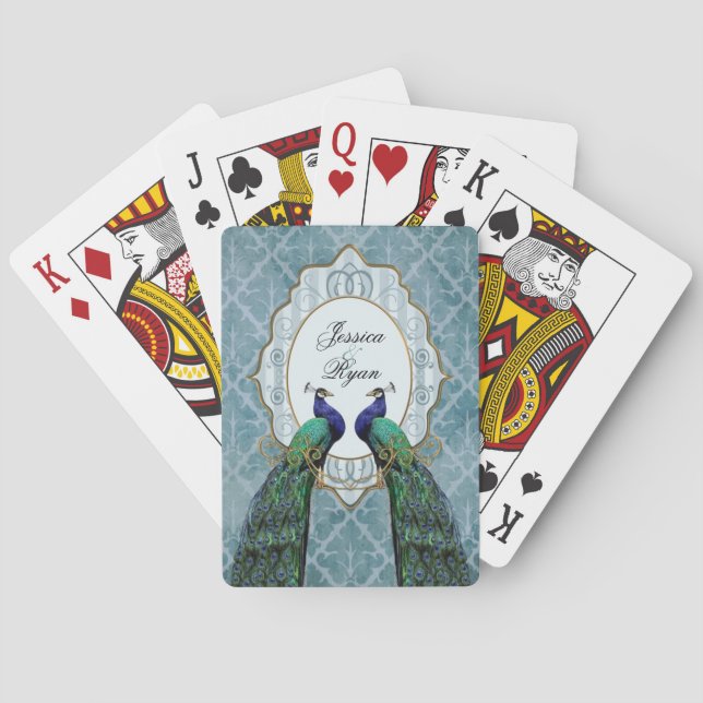 Royal Peacock (Blue) Personalized Playing Cards (Back)