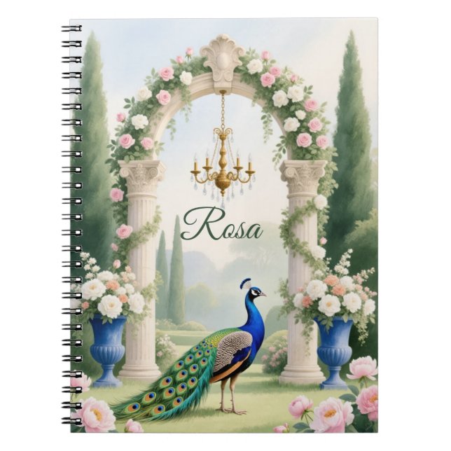 "Royal Peacock Garden"Personalized Spiral Notebook (Front)