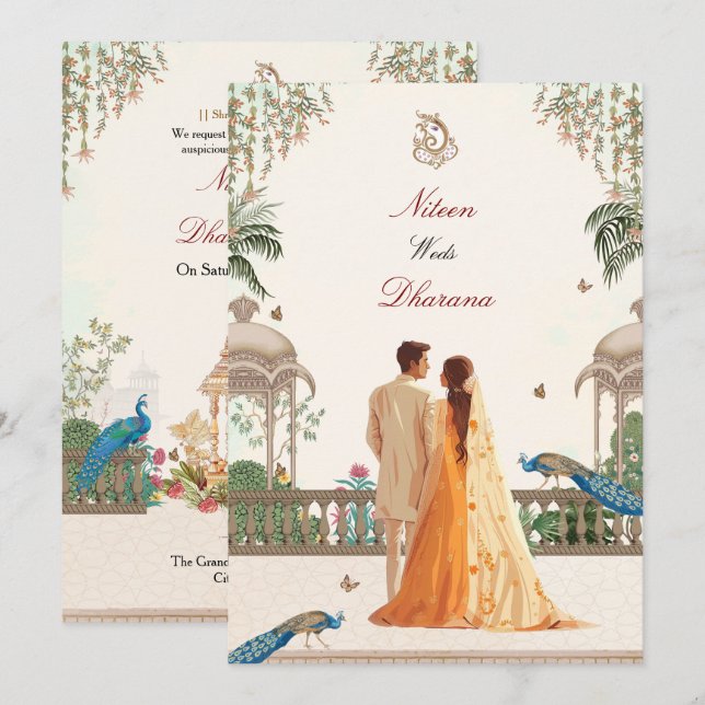 Royal Peacock Indian Wedding Invitation (Front/Back)