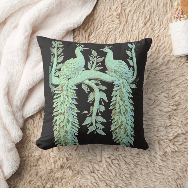 Royal Peacock Monochrome Throw Pillow (Blanket)