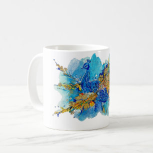 Royal Peacock of the Golden Dawn Watercolor Coffee Mug
