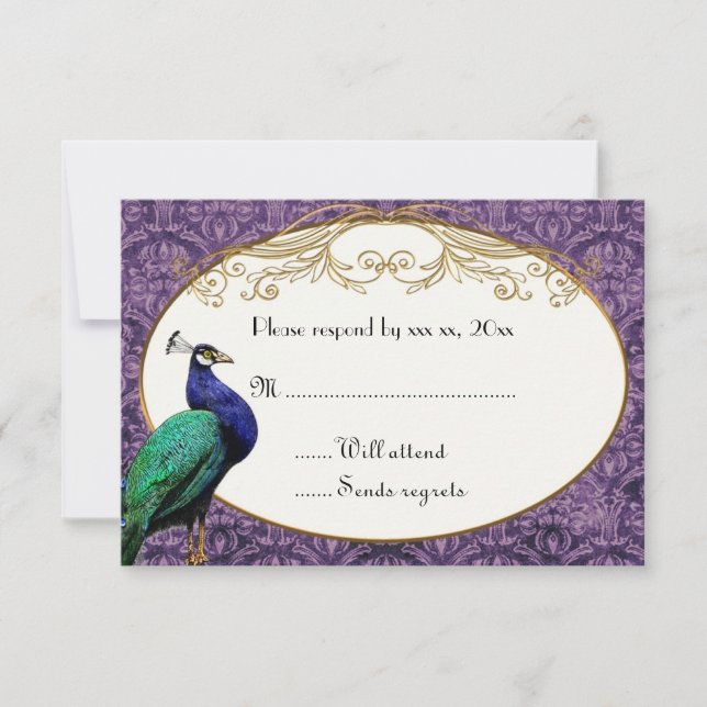 Royal Peacock Purple RSVP Card (Front)