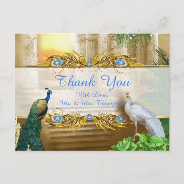 Royal Peacock Temple Dreams Thank You Announcement Postcard (Front)