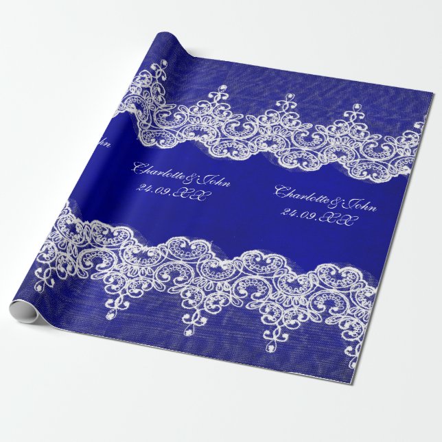 Royal Personalised Blue Lace Wrapping Paper (Unrolled)