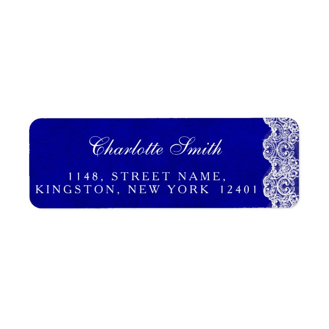 Royal Personalized Cobalt Lace Address Labels (Front)