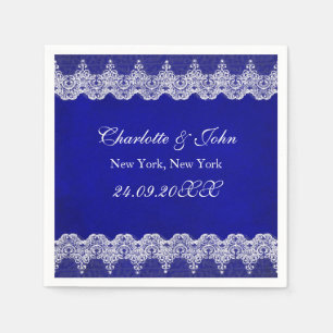 Royal Personalized Cobalt Lace Wedding Napkin