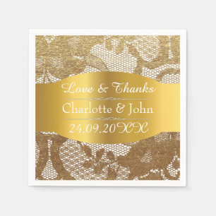 Royal Personalized Golden Grungy Lace Wedding Napkin