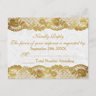 Royal Personalized RSVP Golden White Lace Postcard