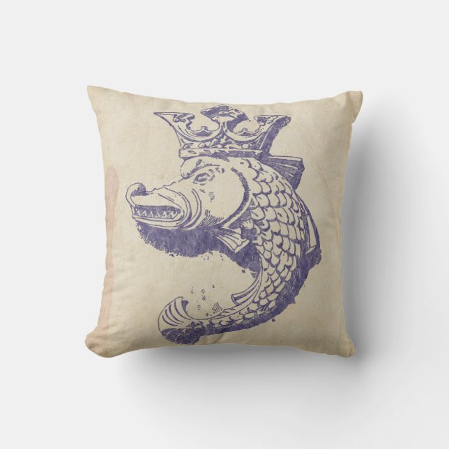 Royal Pike Vintage Illustration Throw Pillow (Front)