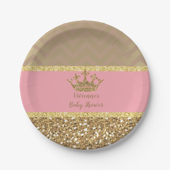 Royal Pink and gold Plate 4 Baby Shower, Birthday (Front)