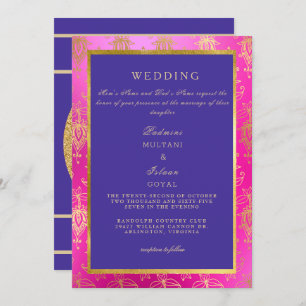 Royal Pink & Blue Colourful Wedding Invitation
