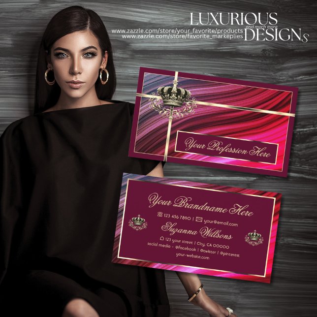 Royal Pink Burgundy Gold Crown Luxury and Nobly Business Card (Creator Uploaded)