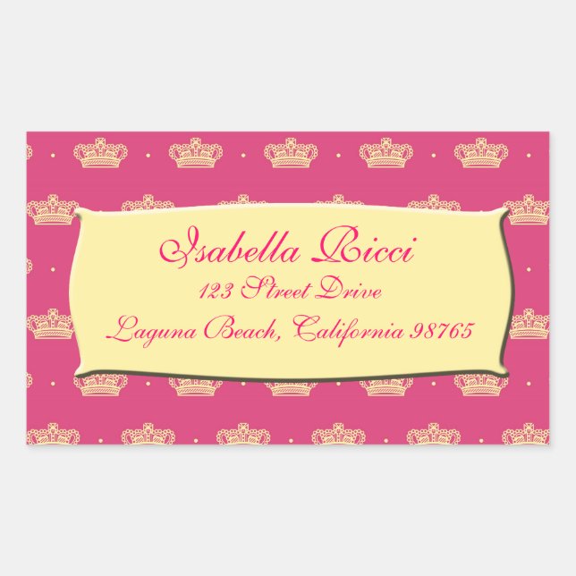 Royal Pink Crown Rectangular Sticker (Front)