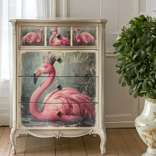 Royal Pink Flamingo Crown Vintage Decoupage Tissue Paper
