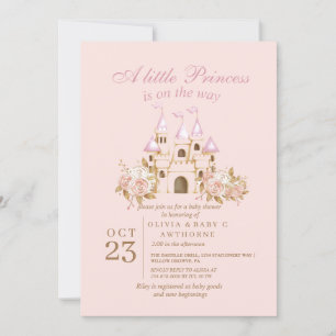 Royal Pink Gold Castle Princess Baby Shower Invitation