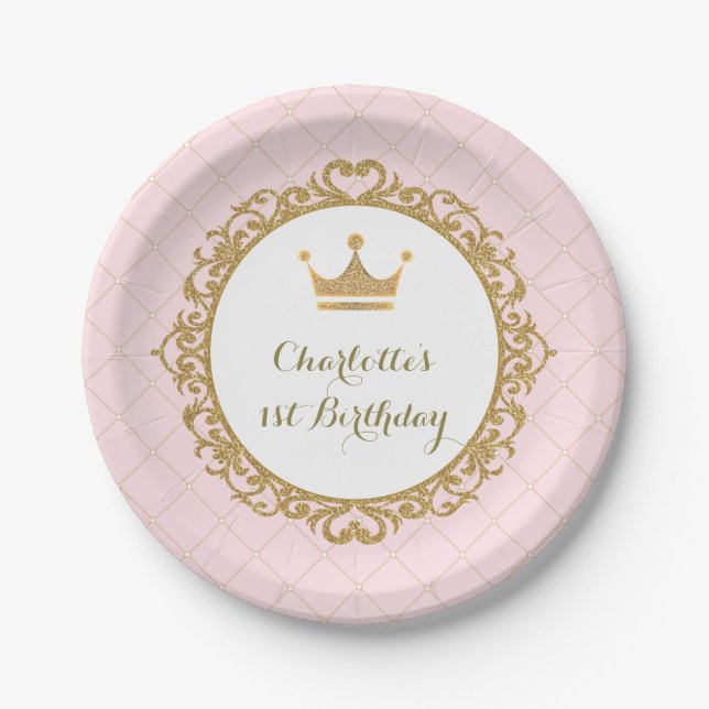 Royal Pink Gold Princess Birthday Party 7" Plate (Front)
