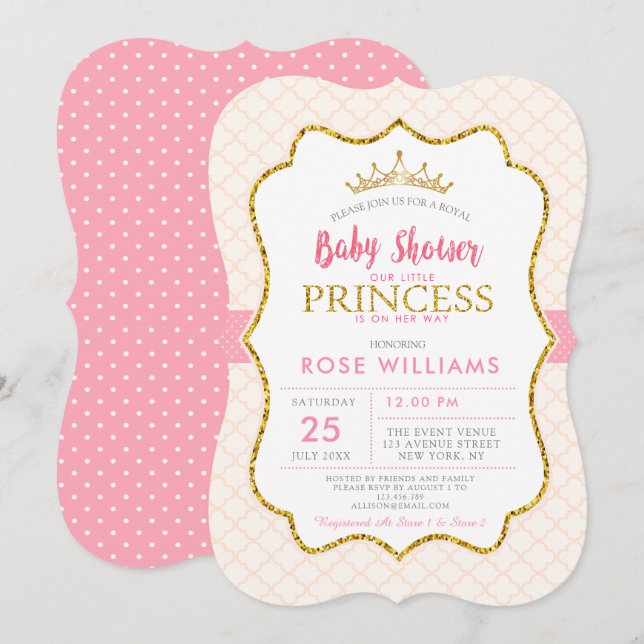 Royal pink little princess baby shower invitation (Front/Back)
