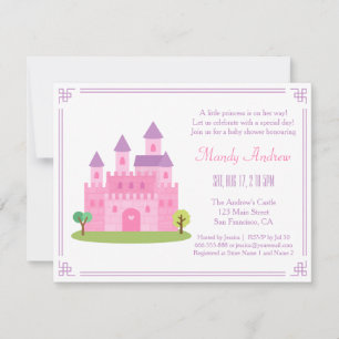 Royal Pink Princess Castle Baby Girl Shower Party Invitation