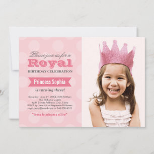 Royal Pink Princess Photo Girls Birthday Invitation