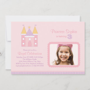 Royal Pink Purple Princess Photo Birthday Party Invitation