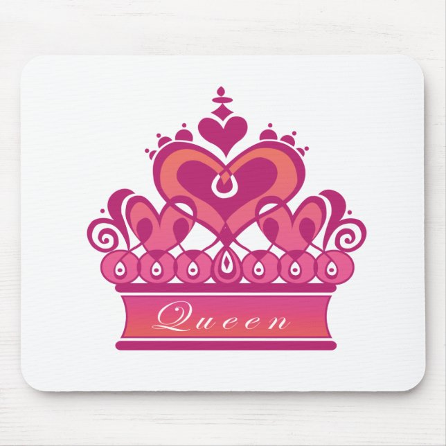 Royal Pink Queens Crown With Hearts Mouse Mat (Front)