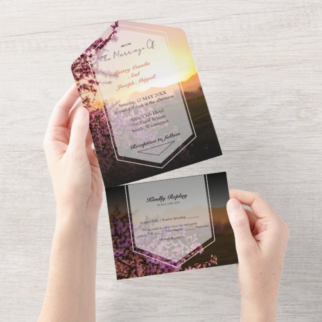 Royal Pink Rose  All In One Invitation (Tearaway)