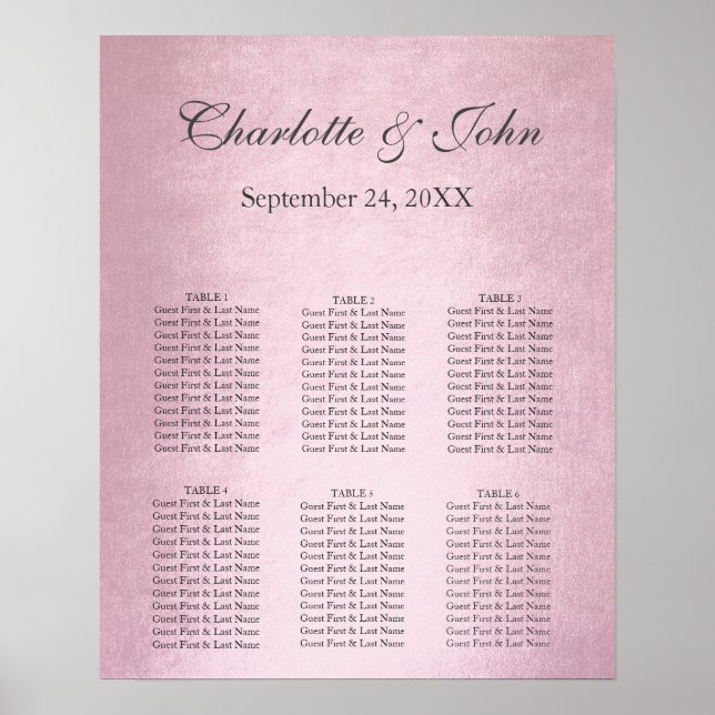 Royal Pink Rose Gold Grey Seating Chart Poste (Front)
