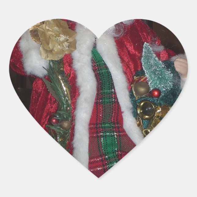 Royal Plaid Hohoho Santa Merry Christmas  Heart Sticker (Front)