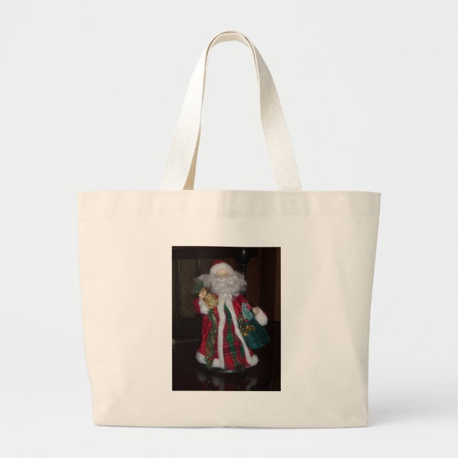 Royal Plaid Hohoho Santa Merry Christmas  Large Tote Bag (Front)