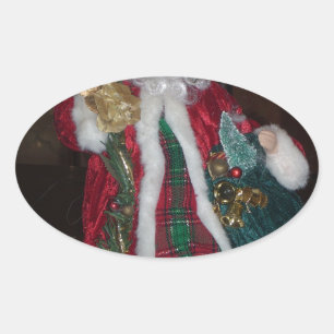Royal Plaid Hohoho Santa Merry Christmas Oval Sticker
