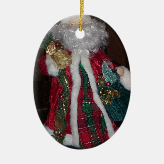 Royal Plaid Santa Collection. Ceramic Tree Decoration (Front)