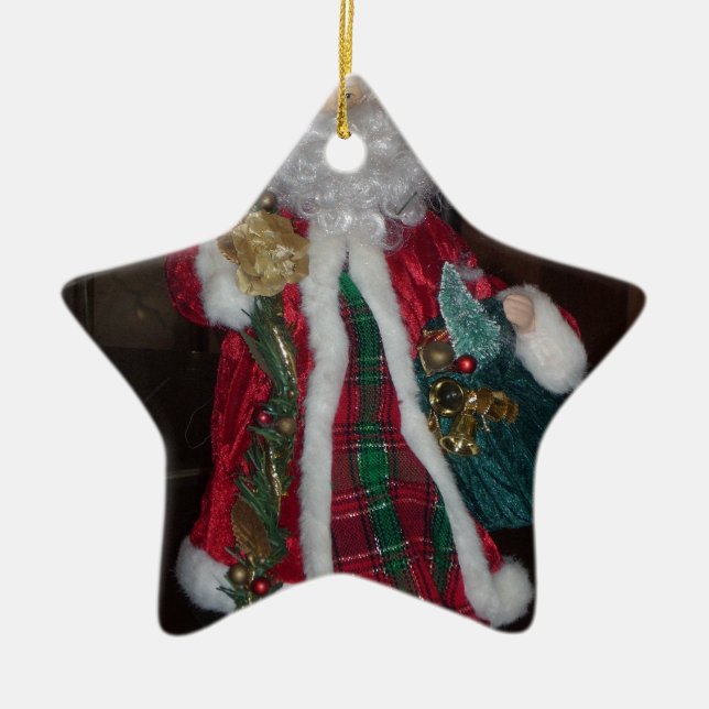 Royal Plaid Santa Collection. Ceramic Tree Decoration (Front)