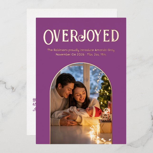 Royal Plum Luxe Xmas Baby Birth Announcement (Front/Back)