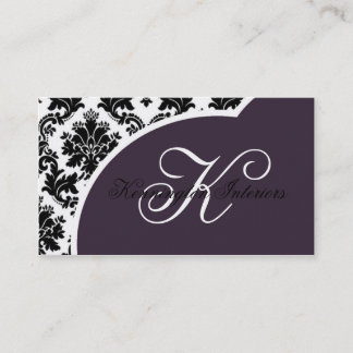 Royal Plum Purple Black Damask Business Cards