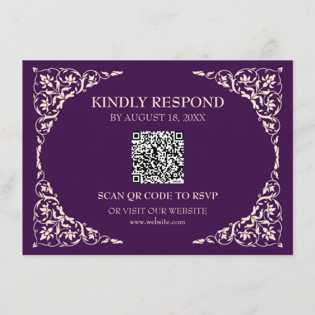 Royal Plum QR RSVP Card (Front)
