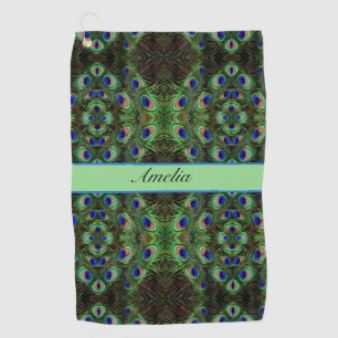 Royal Plumage - Luxe Peacock Feather Pattern  Golf Towel