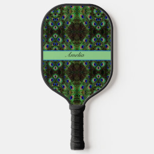 Royal Plumage - Luxe Peacock Feather Pattern Pickleball Paddle