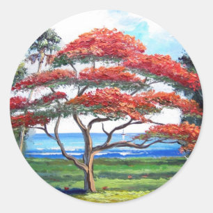 Royal Poinciana Tree Art Classic Round Sticker