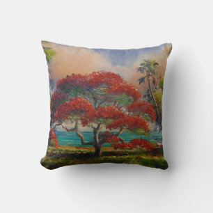 Royal Poinciana Tree & Boat by Mazz Cushion