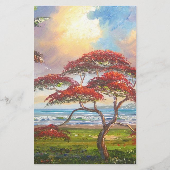Royal Poinciana Tree Painting Stationery (Front)