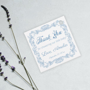 Royal Powder Blue Baroque Filigree Baby Shower Favour Tags