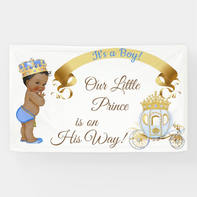 Royal Prince Baby Boy Carriage Blue Gold Banner (Horizontal)