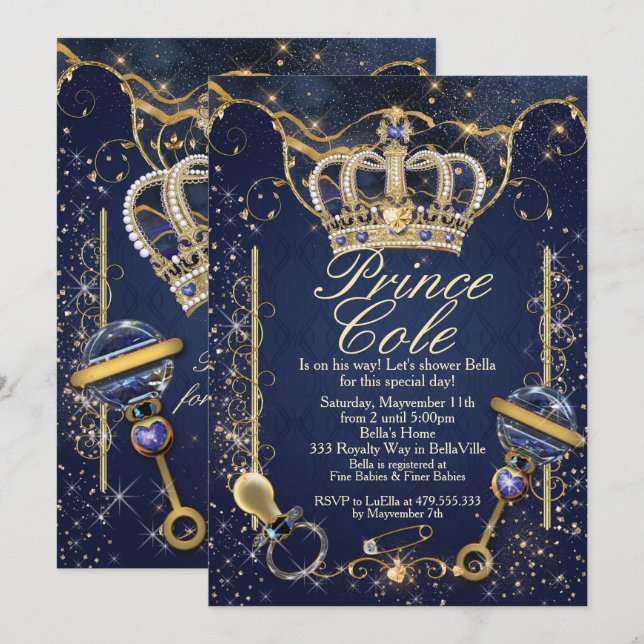 Royal Prince Baby Boy Shower Invitations (Front/Back)