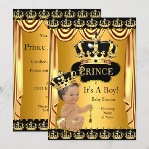 Royal Prince Baby Shower Black Gold Brunette Invitation