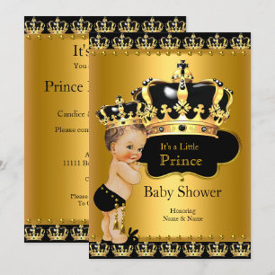 Royal Prince Baby Shower Black Gold Brunette Invitation