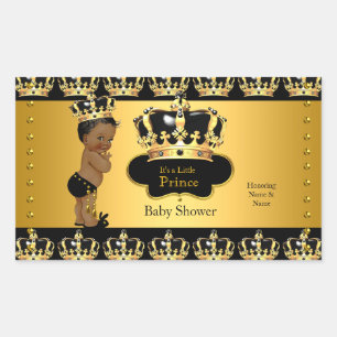 Royal Prince Baby Shower Black Gold Ethnic Stick 2 Rectangular Sticker