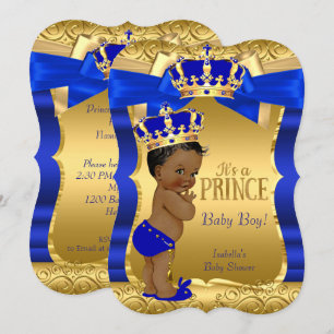 Royal Prince Baby Shower Blue Gold Bow Ethnic Invitation