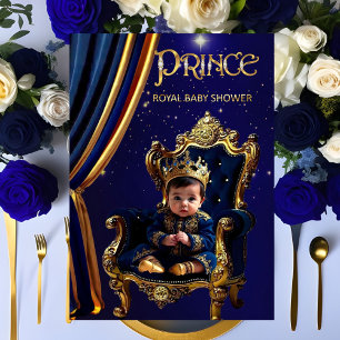 Royal Prince Baby Shower Blue Gold Chair Invitation