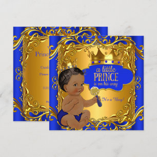 Royal Prince Baby Shower Blue Gold Rattle Ethnic Invitation